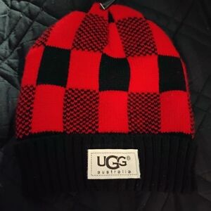 UGG Red and Black Checker Knit Beanie